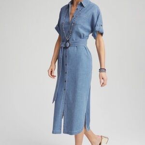 Chicos Denim Belted Midi Shirtdress size Small (0)